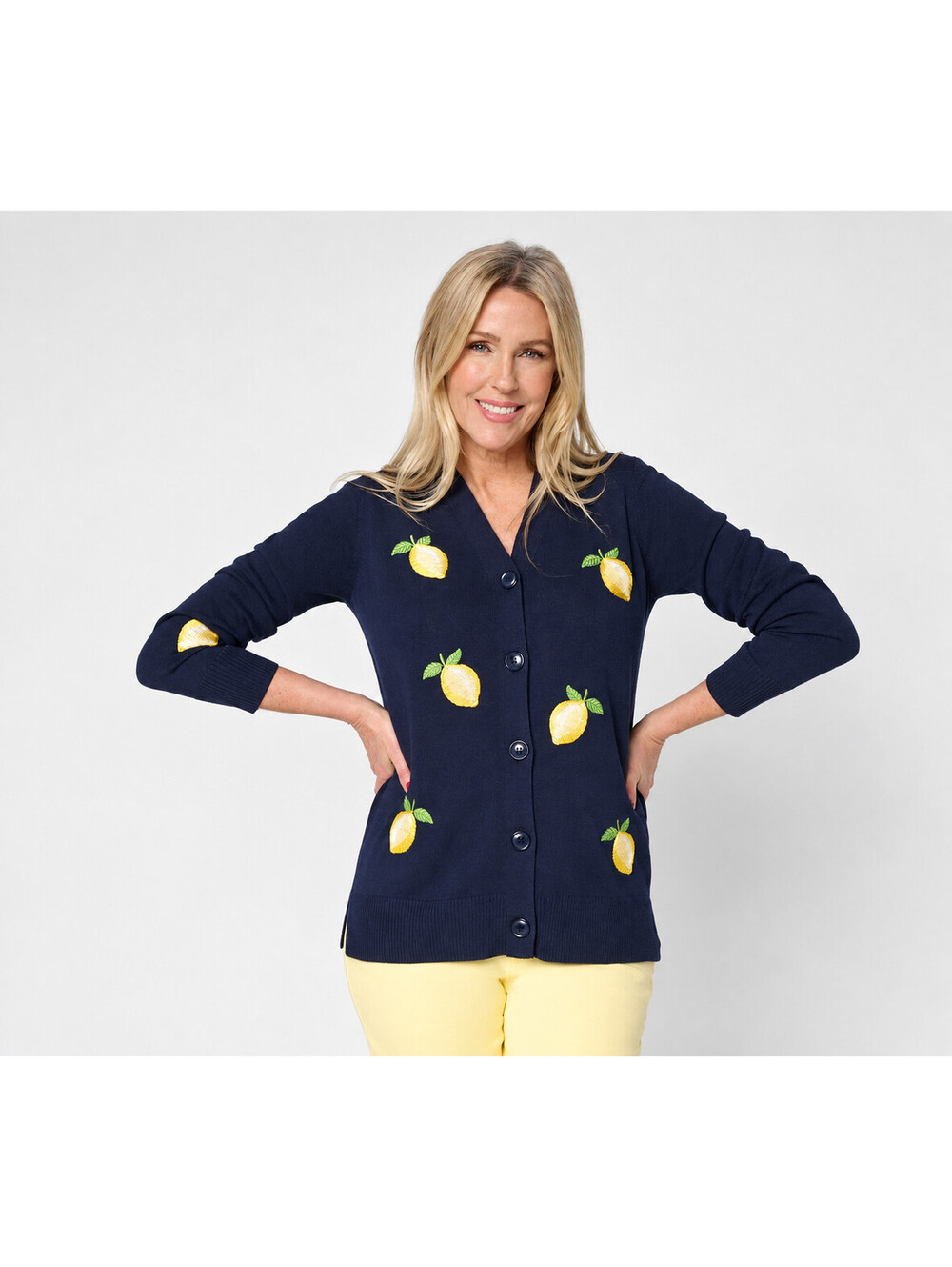 Belle by Kim Gravel Zest is More Lemon Button Front Cardigan Twilight, Size 3X